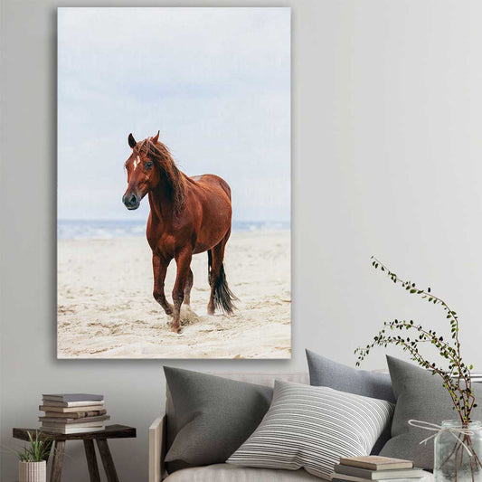 Animal wall art and canvas prints of Sea Breeze Horse on a stretched canvas displayed in a room