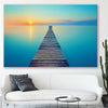 Beach and coastal wall art print of Endless Ocean Pier on a stretched canvas displayed in a room