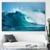 Beach and coastal wall art print of Turquoise Wave Break on a stretched canvas displayed in a room