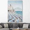 Beach and coastal wall art print of Amalfi Coast on a stretched canvas displayed in a room