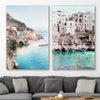 Beach and coastal wall art print of Amalfi Edge Pair on a stretched canvas displayed in a room