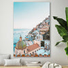 Beach and coastal wall art print of Amalfi View on a stretched canvas displayed in a room