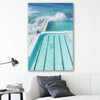 Beach and coastal wall art print of Bondi Iceberg on a stretched canvas displayed in a room