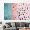 Beach and coastal wall art print of Bondi Pink Aerial on a stretched canvas displayed in a room