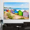 Beach and coastal wall art print of Brighton Beach Australia on a stretched canvas displayed in a room