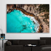 Beach and coastal wall art print of Crystal Clear Tides on a stretched canvas displayed in a room