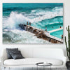 Beach and coastal wall art print of Freezing Icebergs on a stretched canvas displayed in a room