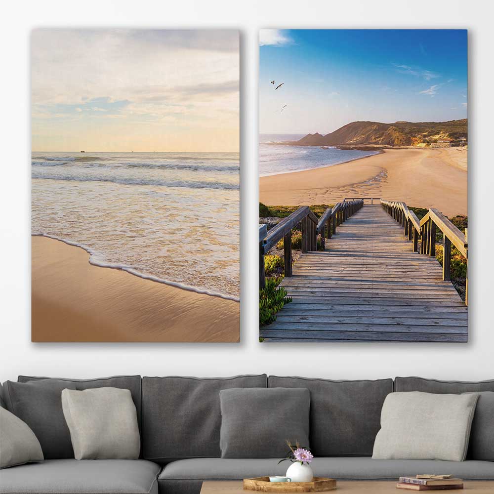 Gentle Tide Pair stretched canvas displayed in a room is a high quality print in our city skyline, travel prints and maps collection