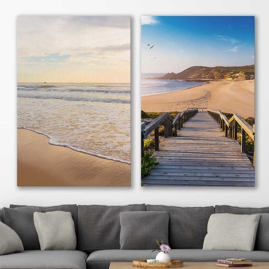 Gentle Tide Pair stretched canvas displayed in a room is a high quality print in our city skyline, travel prints and maps collection