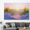 Beach and coastal wall art print of Pristine Beach Sunset on a stretched canvas displayed in a room