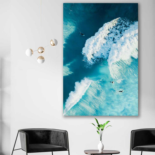 Beach and coastal wall art print of Surfers Paradise on a stretched canvas displayed in a room