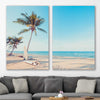 Beach and coastal wall art print of Surfing Break Pair on a stretched canvas displayed in a room