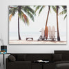 Beach and coastal wall art print of Tropical Boards on a stretched canvas displayed in a room