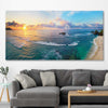 Beach and coastal wall art print of Tropical Surfers Beach on a stretched canvas displayed in a room