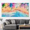 Beach and coastal wall art print of Watercolour Beachscape on a stretched canvas displayed in a room