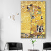 Classic wall art and canvas print of Fulfillment Gustav Klimt on a stretched canvas displayed in a room