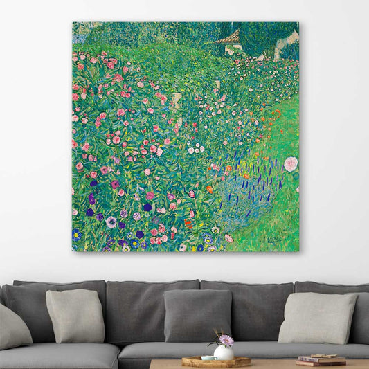 Classic wall art and canvas print of Italian Landscape Gustav Klimt on a stretched canvas displayed in a room