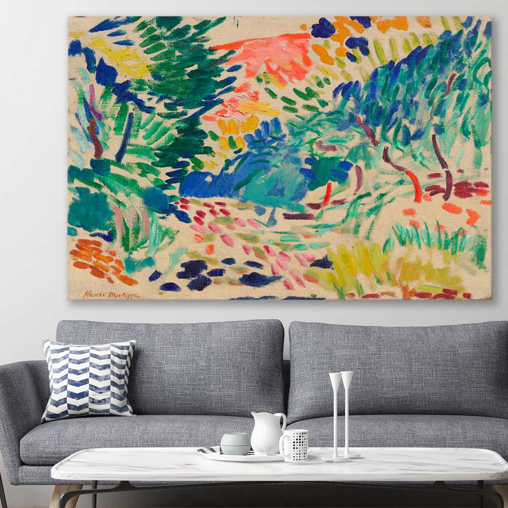 Classic wall art and canvas print of Landscape at Collioure Henri Matisse on a stretched canvas displayed in a room