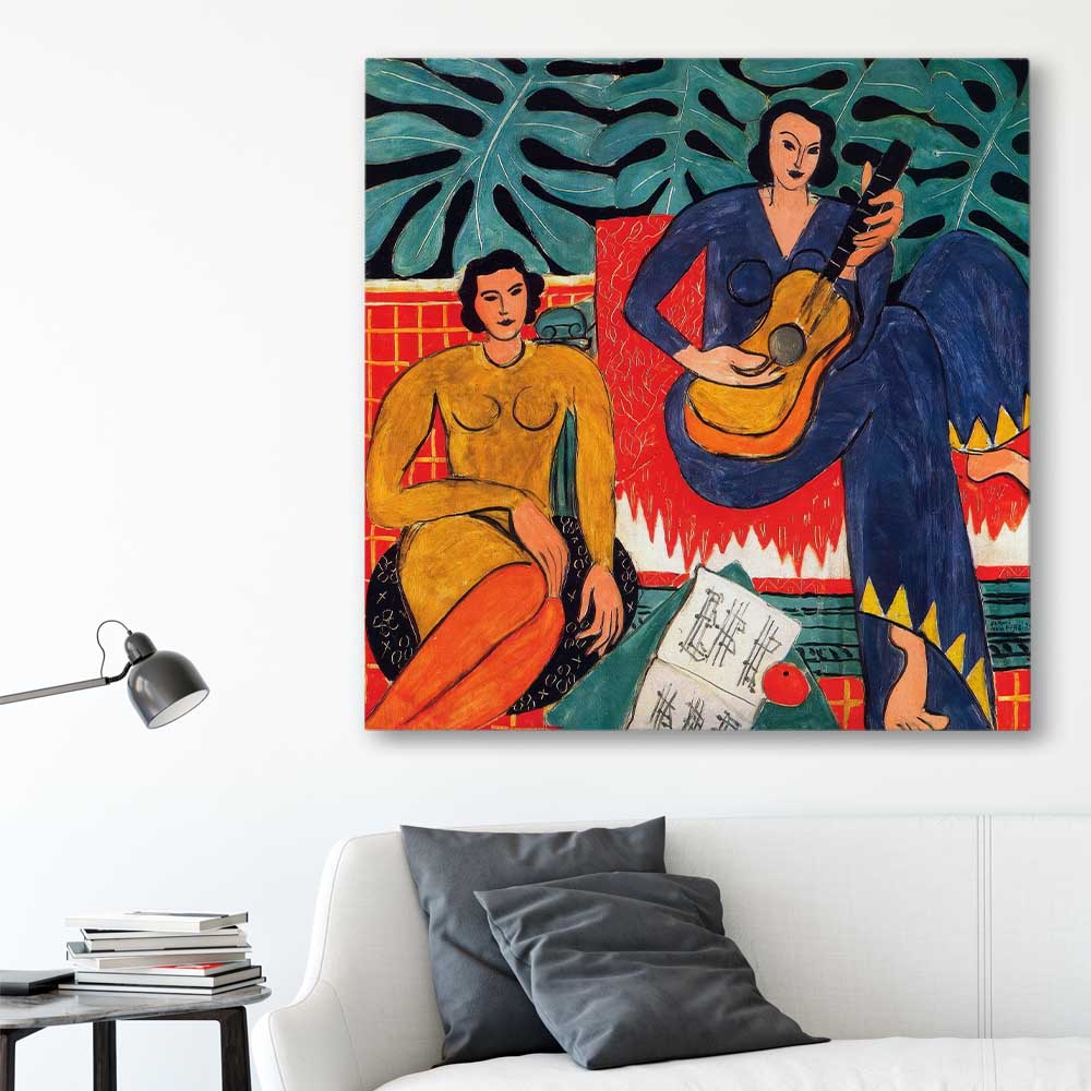 Classic wall art and canvas print of Music Henri Matisse on a stretched canvas displayed in a room