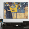 Classic wall art and canvas print of Music I Gustav Klimt on a stretched canvas displayed in a room