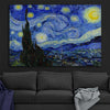 Classic wall art and canvas print of Starry Night Van Gogh on a stretched canvas displayed in a room