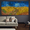 Classic wall art and canvas print of Wheatfield with Crows Van Gogh on a stretched canvas displayed in a room