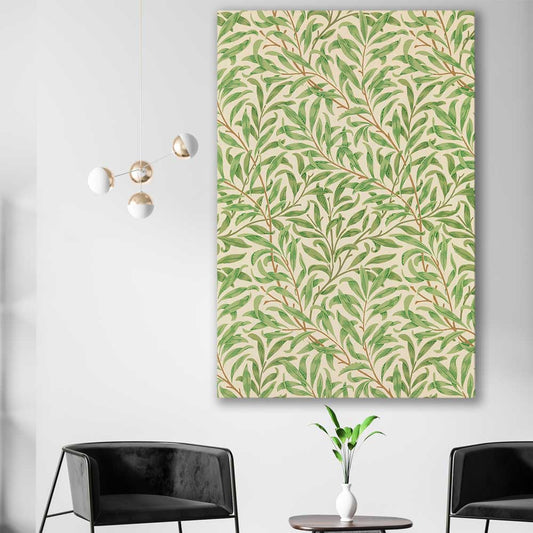 Classic wall art and canvas print of Willow Bough William Morris on a stretched canvas displayed in a room