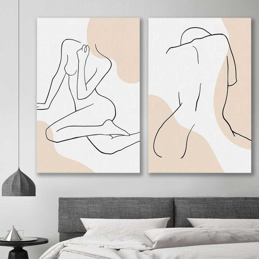 Beige Comfort Pair stretched canvas displayed in a room - part of our high quality fashion canvas wall art and prints collection