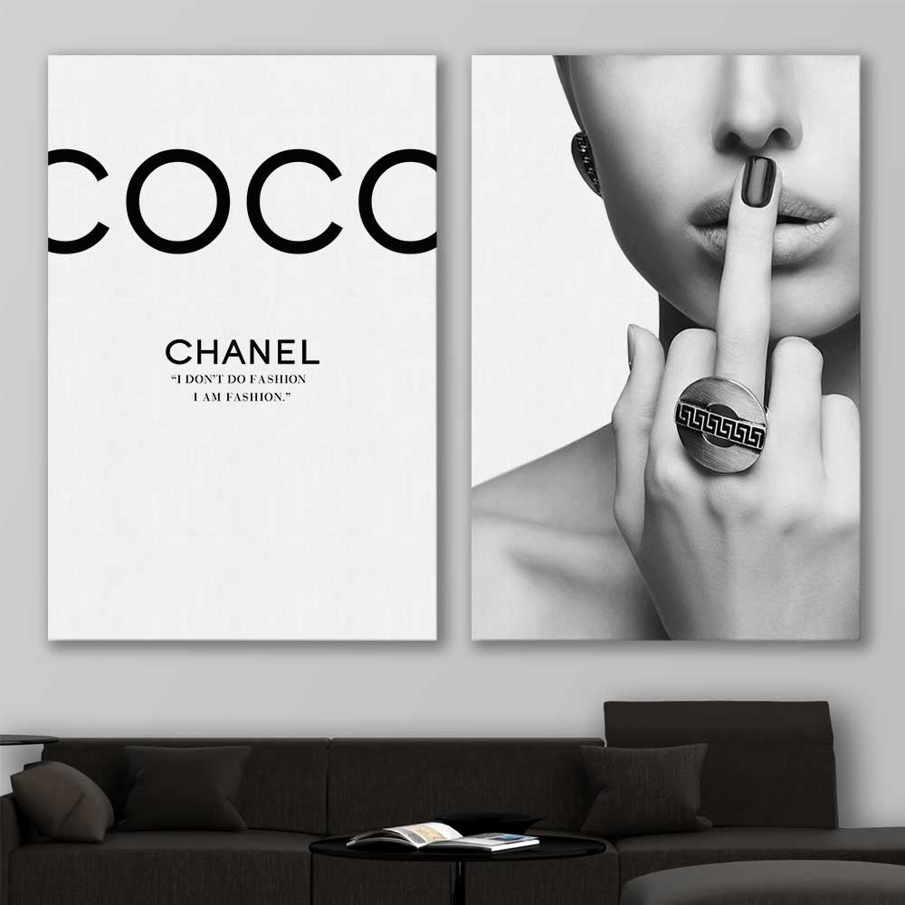 Coco Fashion Pair stretched canvas displayed in a room - part of our high quality fashion canvas wall art and prints collection