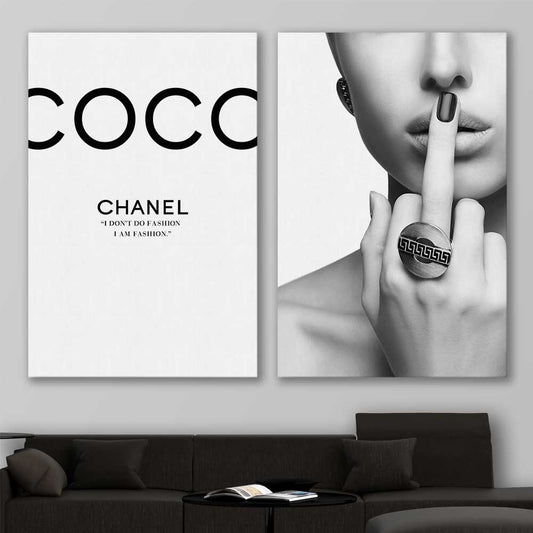 Coco Fashion Pair stretched canvas displayed in a room - part of our high quality fashion canvas wall art and prints collection