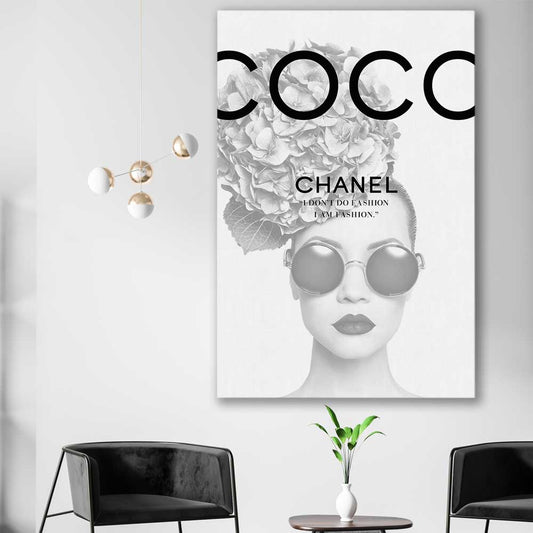 Coco Hydrangea stretched canvas displayed in a room - part of our high quality fashion canvas wall art and prints collection