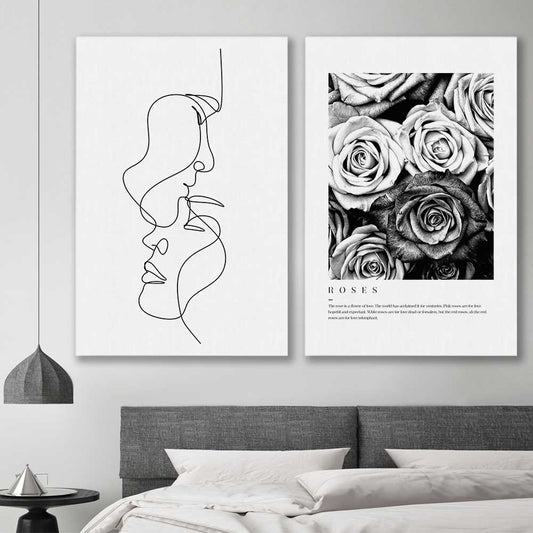 Grey Flowers Pair stretched canvas displayed in a room - part of our high quality fashion canvas wall art and prints collection