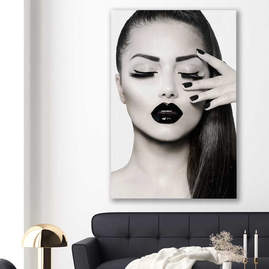 Monotone Model stretched canvas displayed in a room - part of our high quality fashion canvas wall art and prints collection