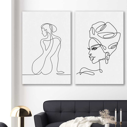 Pondering Thoughts Pair stretched canvas displayed in a room - part of our high quality fashion canvas wall art and prints collection