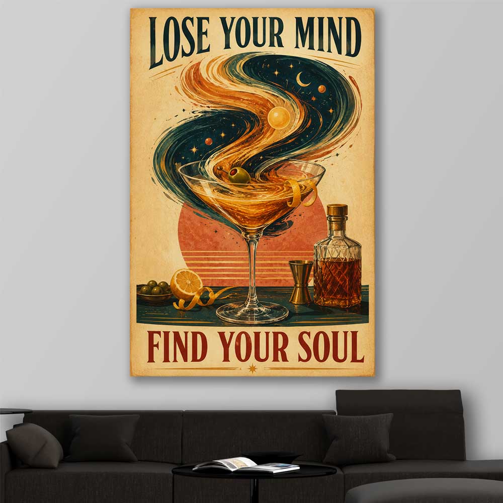 Inspirational wall art print of Find Your Soul on a stretched canvas displayed in a room