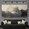 Inspirational wall art print of Conquer on a stretched canvas displayed in a room