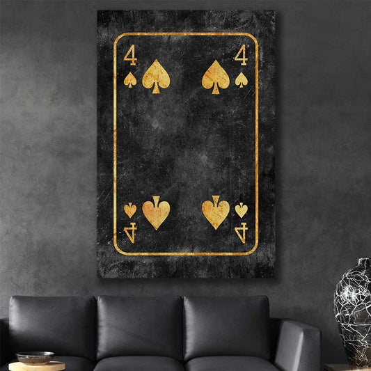 Inspirational wall art print of Four of Spades on a stretched canvas displayed in a room