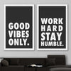 Inspirational wall art print of Good Vibes Pair on a stretched canvas displayed in a room