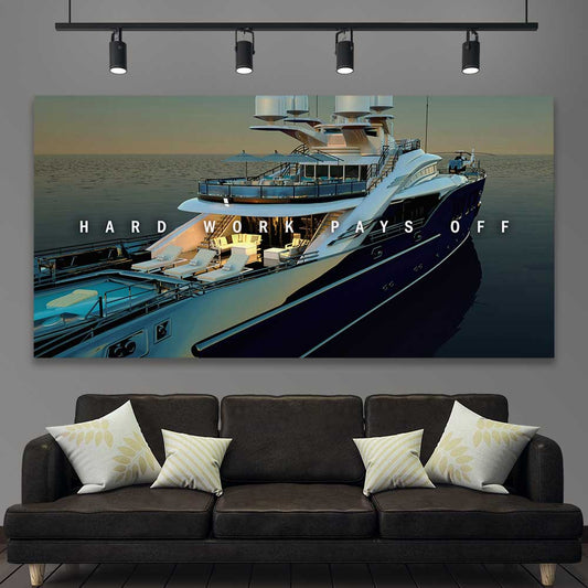 Hard Work Pays Off stretched canvas displayed in a room - part of our high quality fashion canvas wall art and prints collection