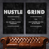 Inspirational wall art print of Hustle Definition Pair on a stretched canvas displayed in a room