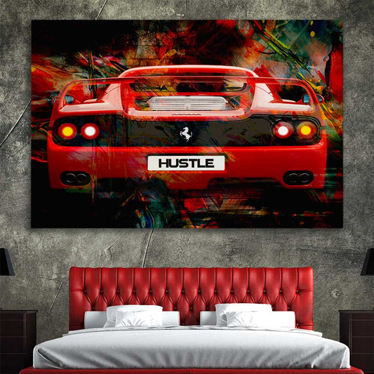 Inspirational wall art print of Hustle Fast on a stretched canvas displayed in a room