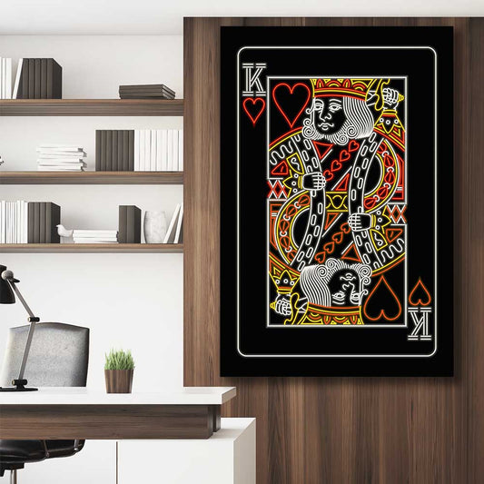 Neon King stretched canvas displayed in a room - part of our high quality fashion canvas wall art and prints collection