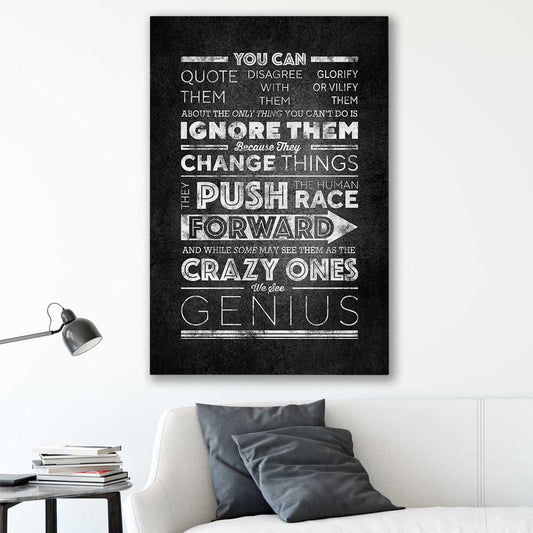 Inspirational wall art print of Push Forwards on a stretched canvas displayed in a room