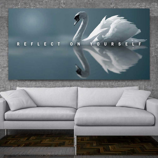 Reflect On Yourself stretched canvas displayed in a room - part of our high quality fashion canvas wall art and prints collection