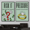 Inspirational wall art print of Roll the Dice Pair on a stretched canvas displayed in a room