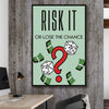 Inspirational wall art print of Roll the Dice on a stretched canvas displayed in a room