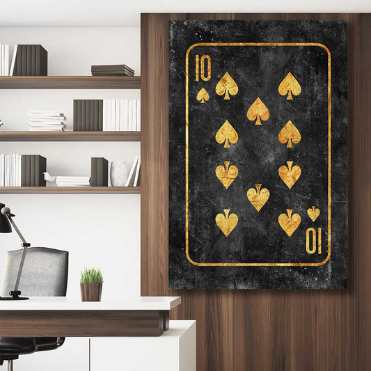 Inspirational wall art print of Ten of Spades on a stretched canvas displayed in a room