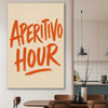 Aperitivo Hour stretched canvas displayed in a room is a colourful and stylish canvas wall art and print suited for the kitchen area