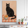 Black Cat and Peaches stretched canvas displayed in a room is a colourful and stylish canvas wall art and print suited for the kitchen area