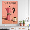 Caffe Italiano stretched canvas displayed in a room is a colourful and stylish canvas wall art and print suited for the kitchen area